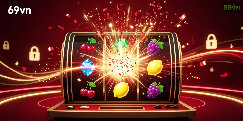 Hình minh họa khái niệm nổ hũ uy tín 69vn với jackpot bùng nổ và giao diện an toàn